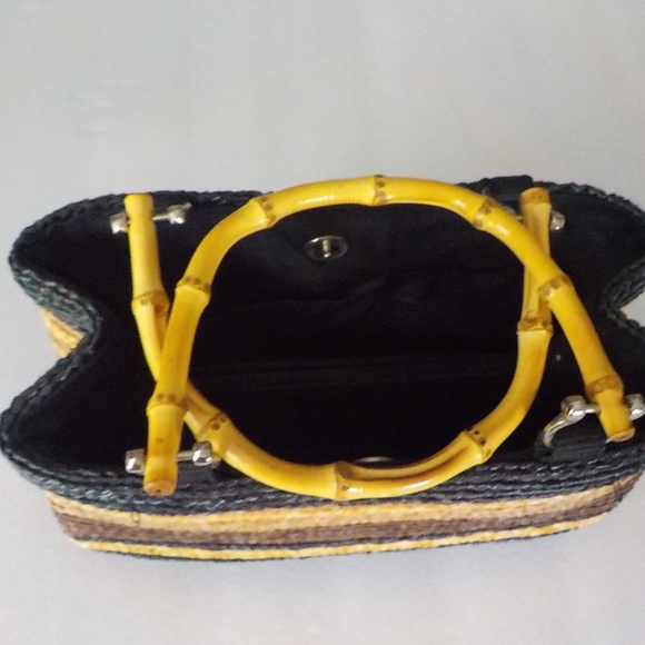 Browns & Black Stripe Straw & Bamboo Handbag - Picture 4 of 6